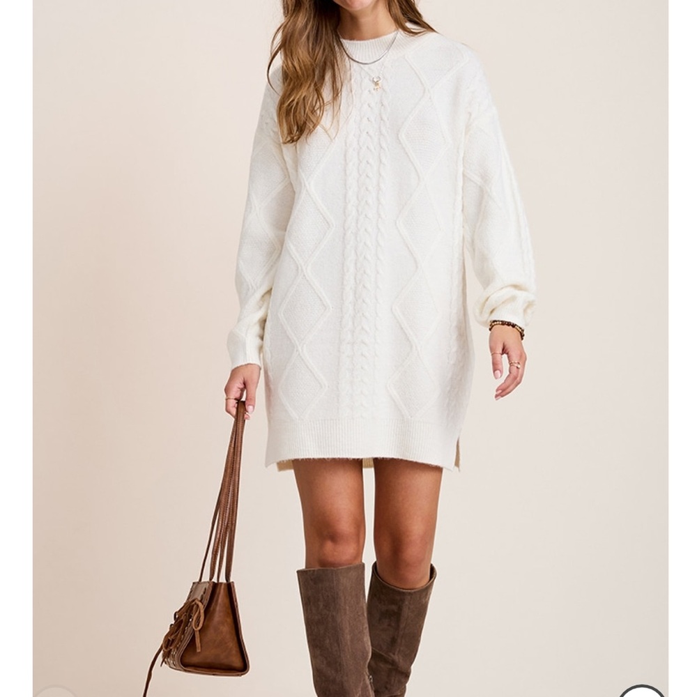 Francesca's Collections Cream Cable Knit Sweater Dress